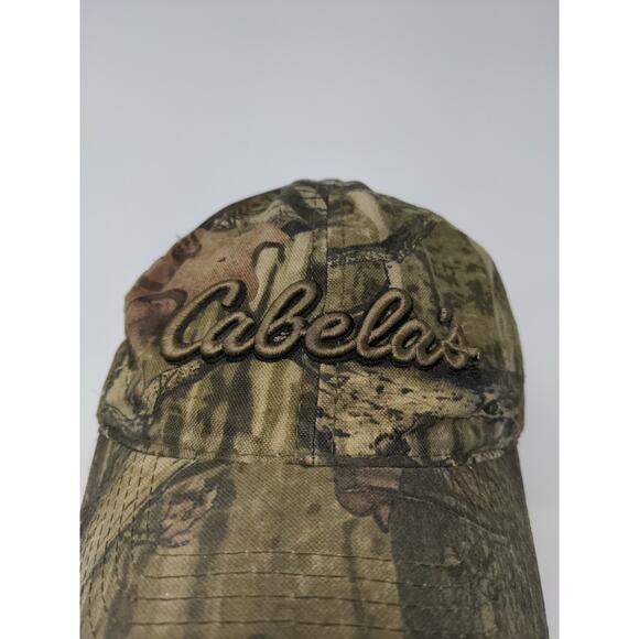 Cabelas Camo Slideback Hat OSFM Thick Embroidered Logo Cap Green Brown - Picture 3 of 11